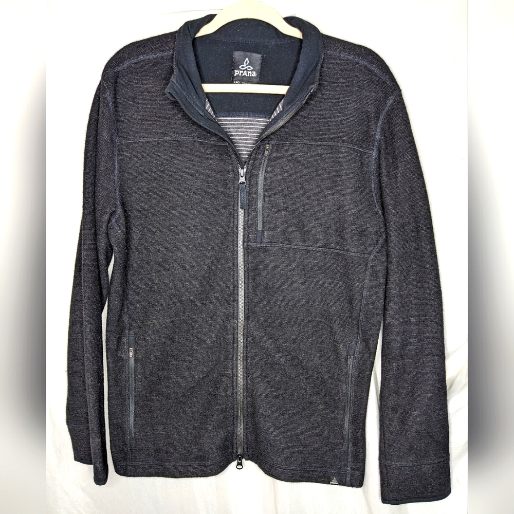 Prana Men's Dark Gray Riddle Full-Zip Sweater, Large